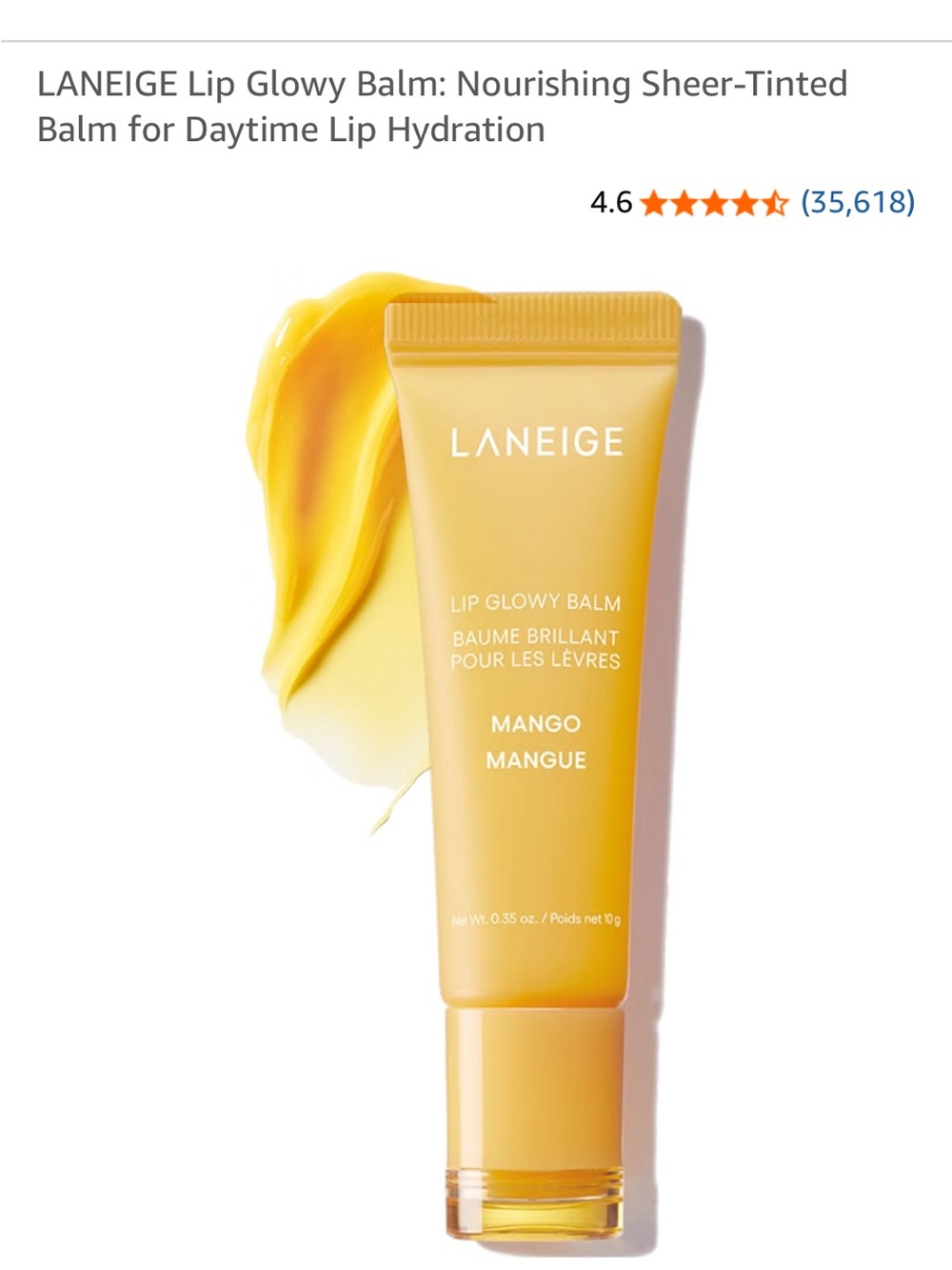 LANEIGE Lip Glowy Balm - Mango Sheer Tint (Yellow)